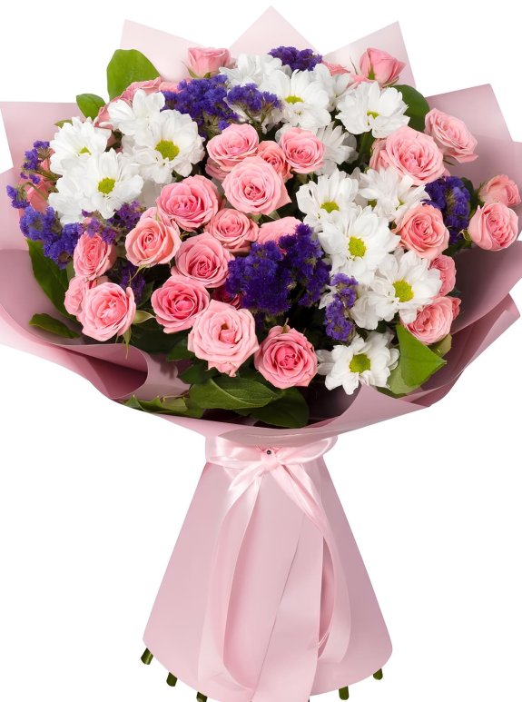 Pembe Çardak Gül Ve Papatya Buketi